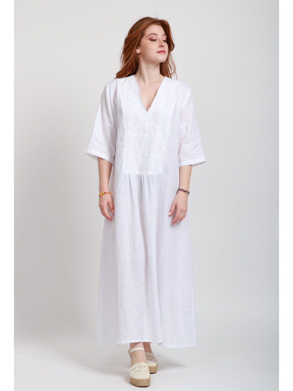 MASTRO Vestito Erchie Lungo in Lino Bianco Bianco