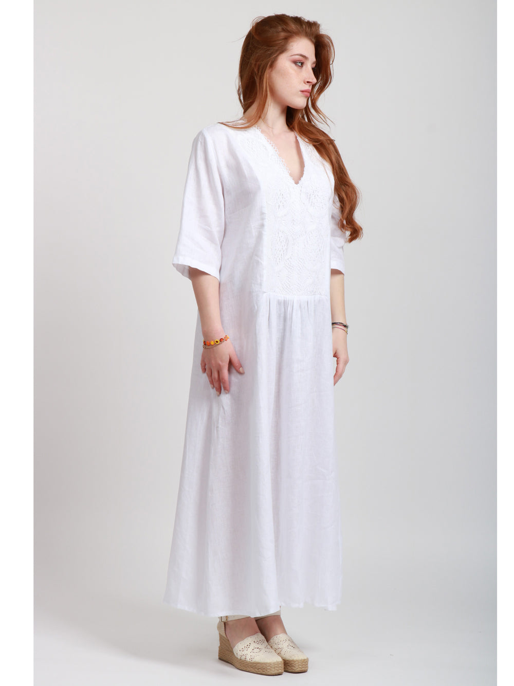 MASTRO Vestito Erchie Lungo in Lino Bianco Bianco