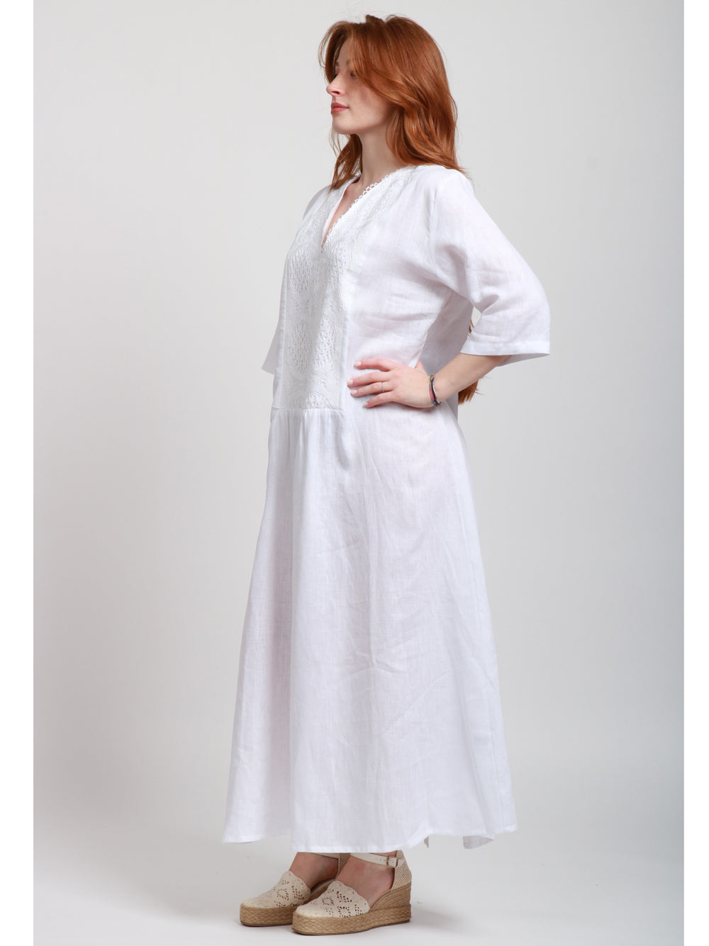 MASTRO Vestito Erchie Lungo in Lino Bianco Bianco