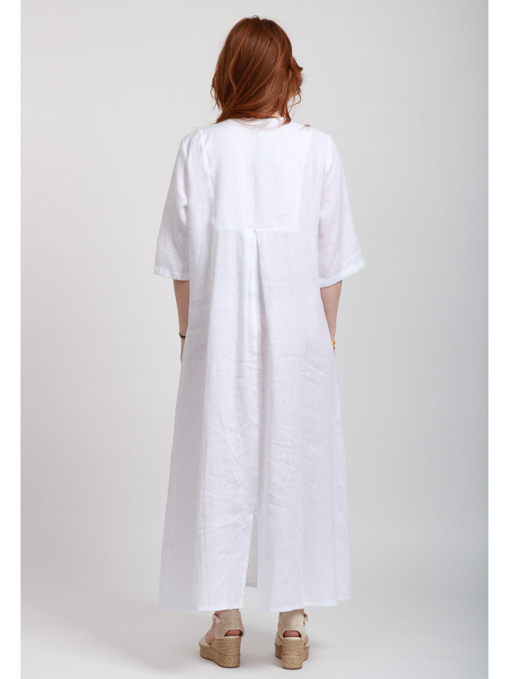 MASTRO Vestito Erchie Lungo in Lino Bianco Bianco