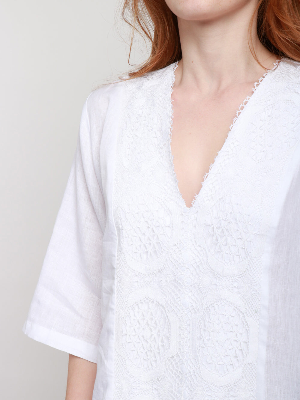 MASTRO Vestito Erchie Lungo in Lino Bianco Bianco