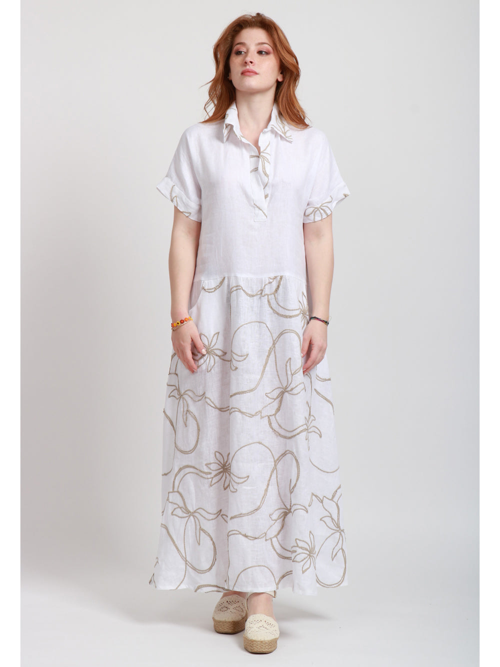 MASTRO Vestito Chemisier Paradise Bianco in Lino Bianco/ecrù