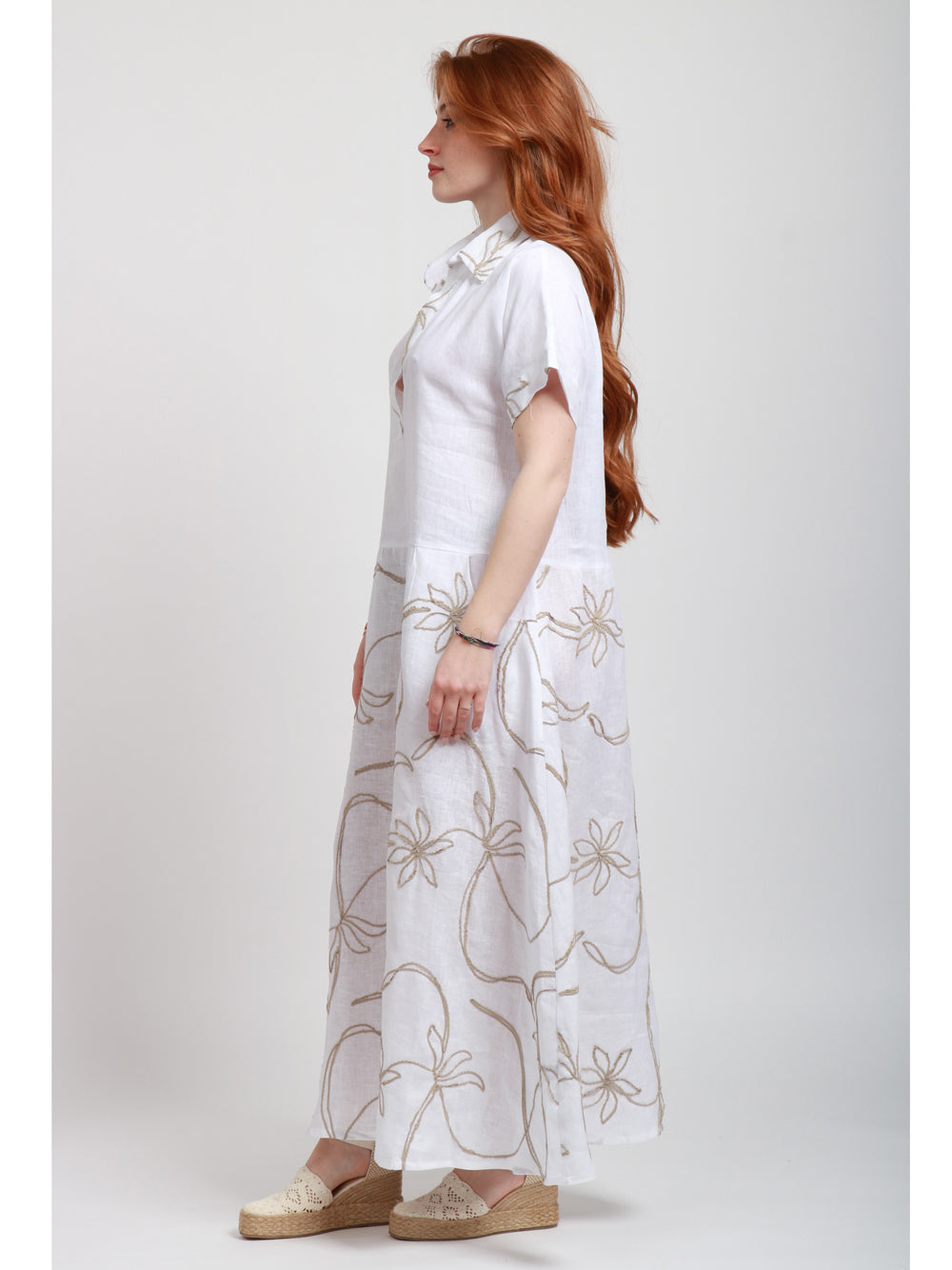 MASTRO Vestito Chemisier Paradise Bianco in Lino Bianco/ecrù