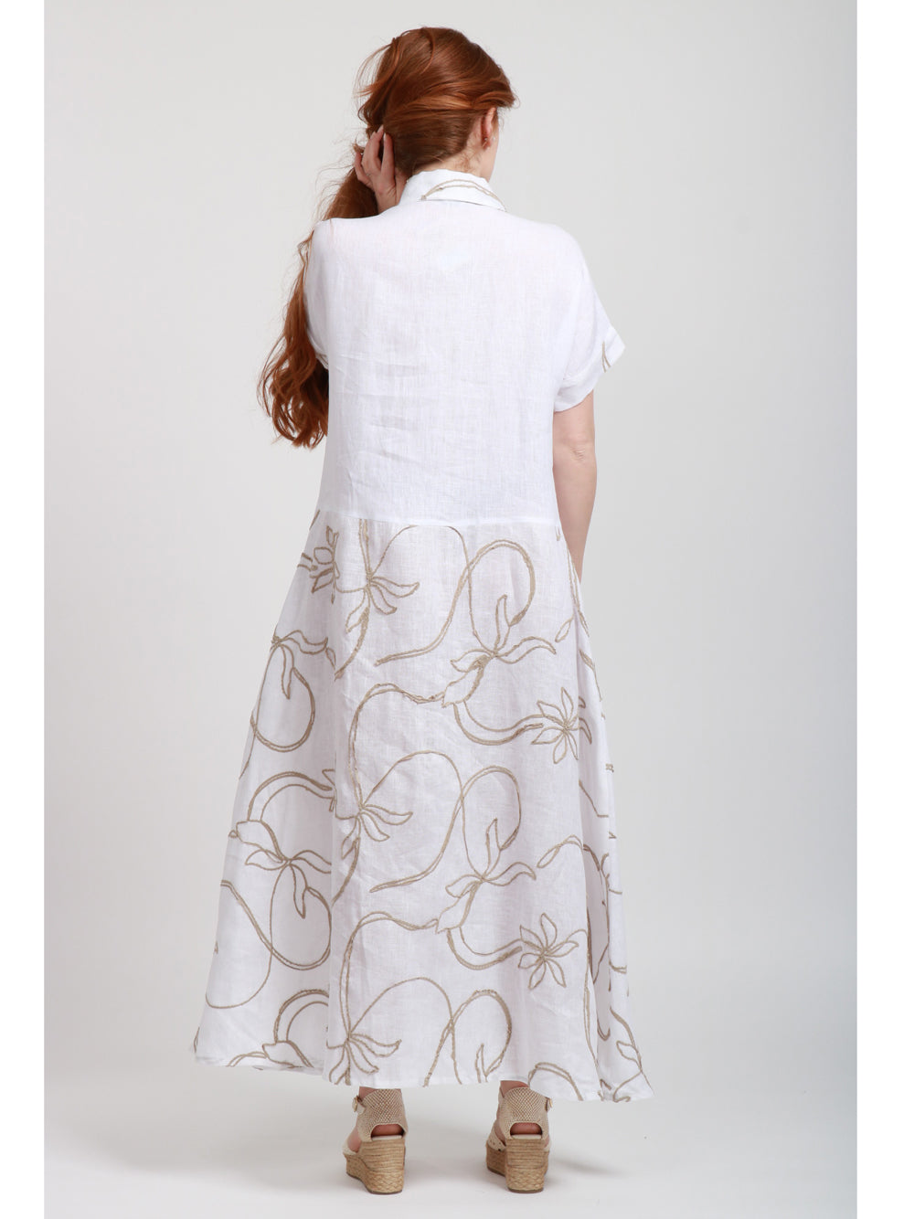 MASTRO Vestito Chemisier Paradise Bianco in Lino Bianco/ecrù