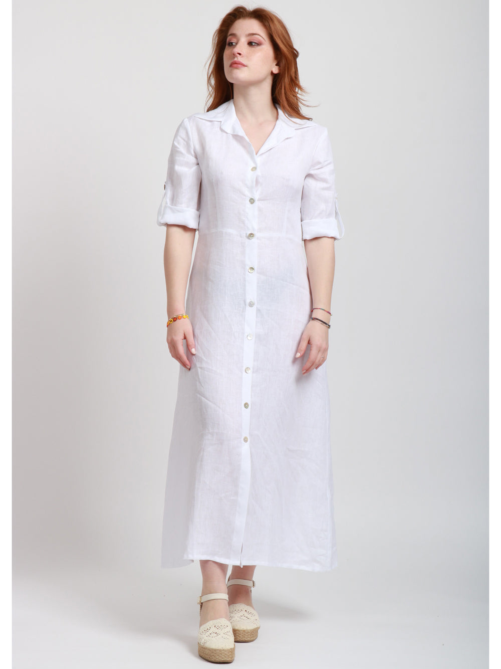 MASTRO Vestito Samanta in Lino Chemisier Bianco Bianco