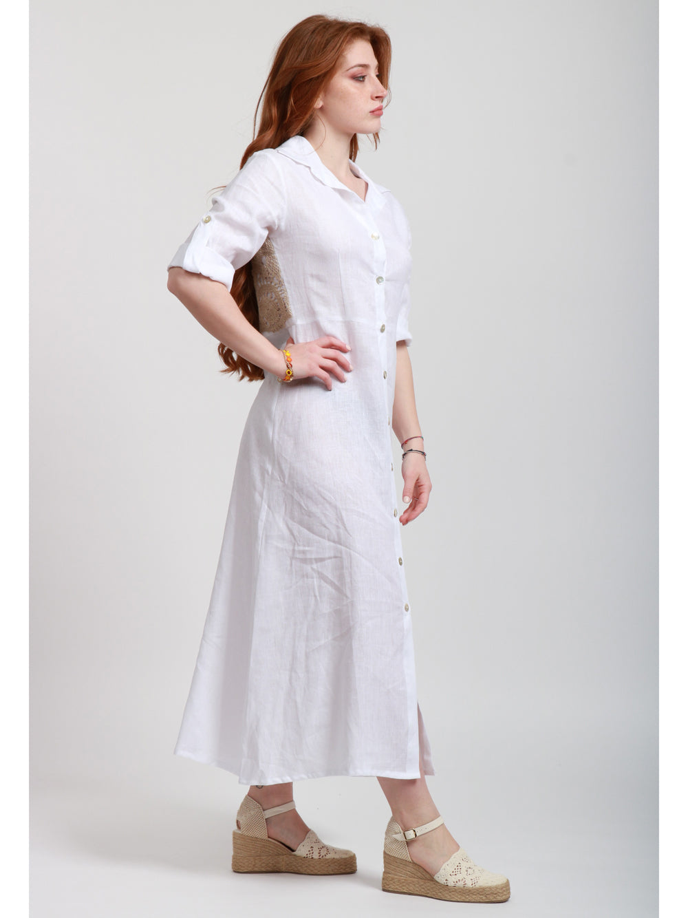 MASTRO Vestito Samanta in Lino Chemisier Bianco Bianco