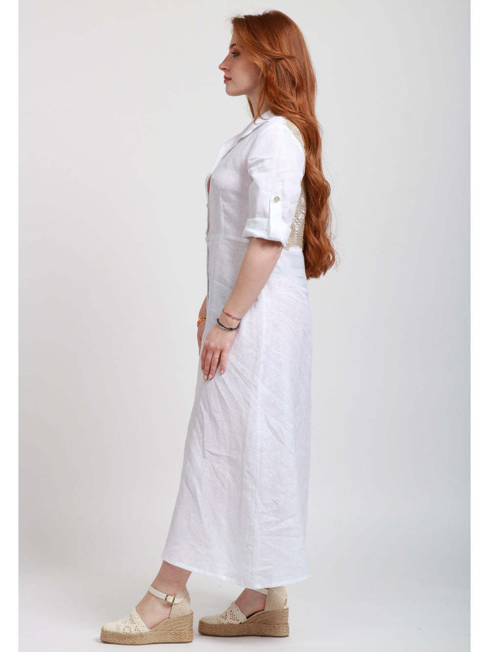 MASTRO Vestito Samanta in Lino Chemisier Bianco Bianco