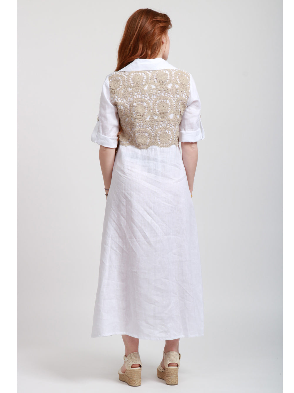 MASTRO Vestito Samanta in Lino Chemisier Bianco Bianco