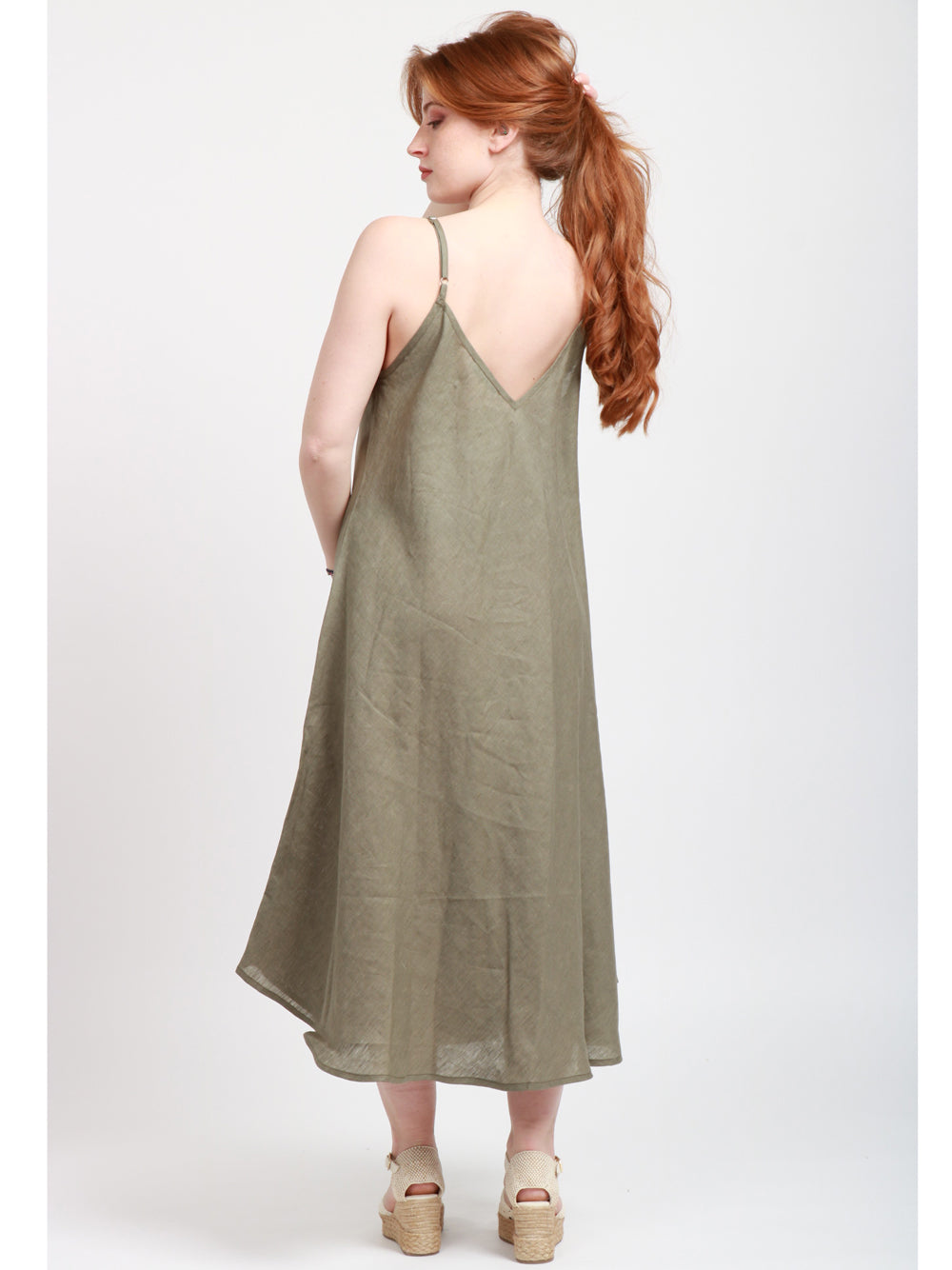 MASTRO Vestito Midi in Lino Verde Militare Verde militare