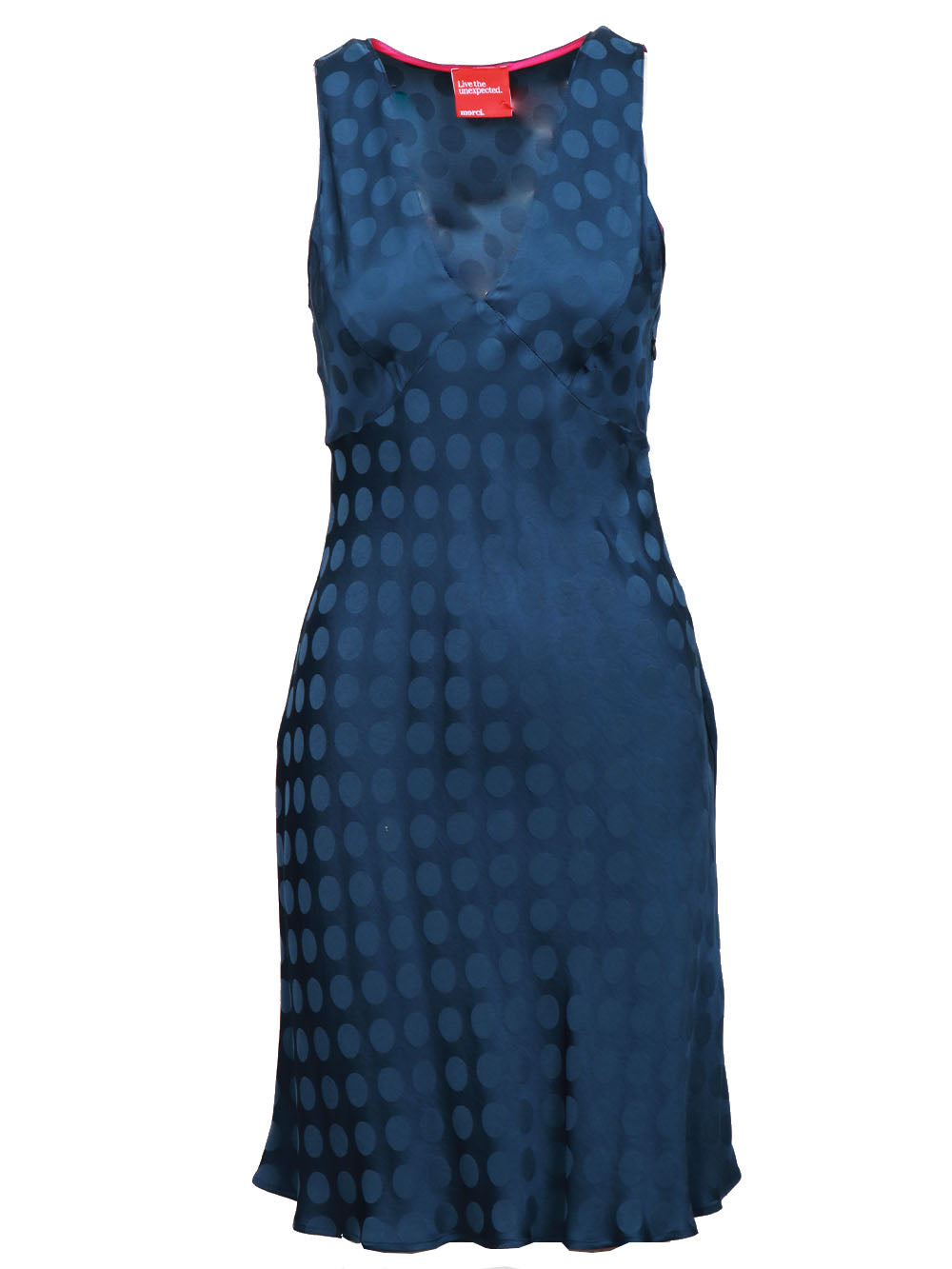 MERCI Vestito in Satin Blu con Pois Tono su tono Bluette
