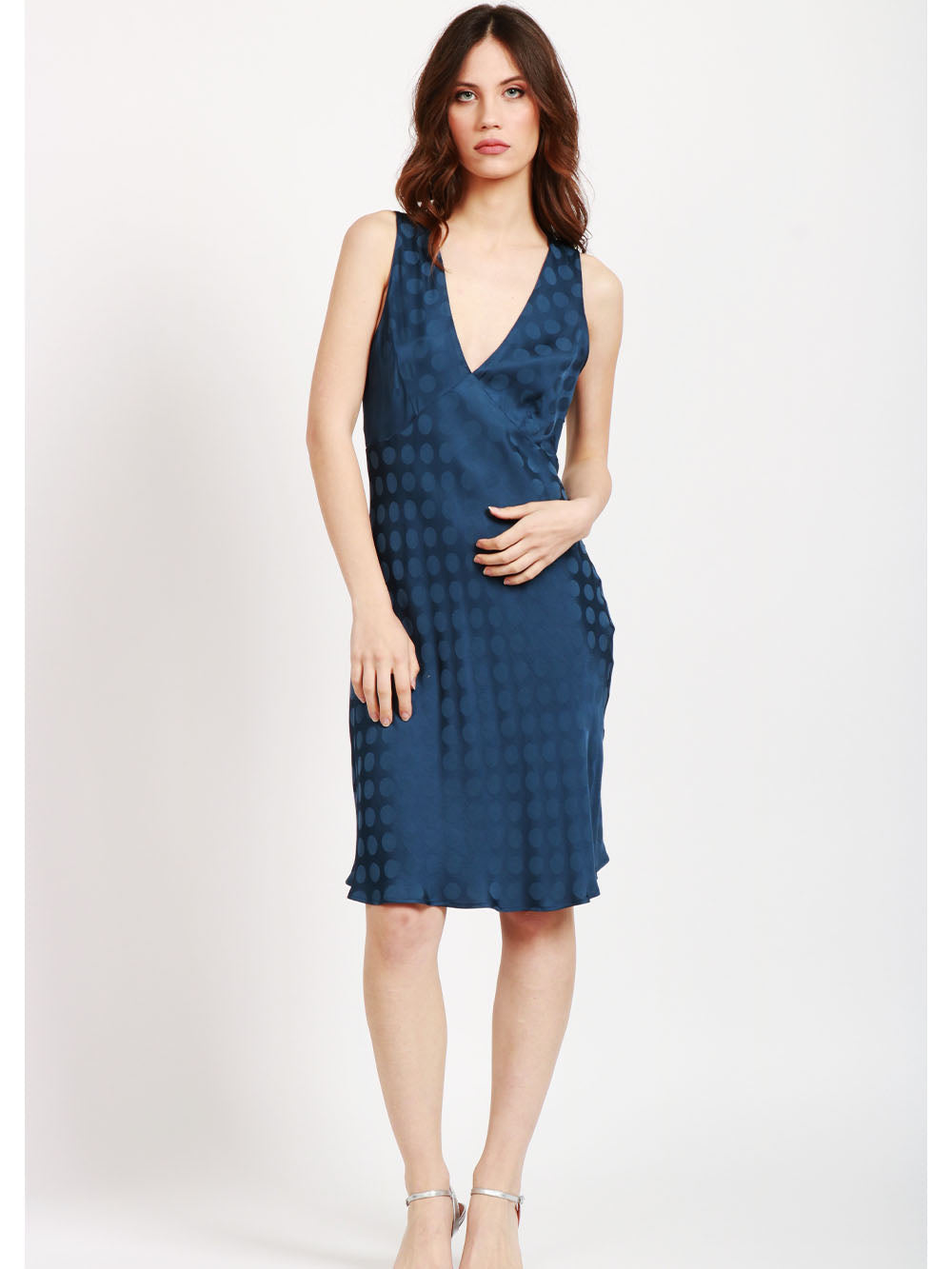 MERCI Vestito in Satin Blu con Pois Tono su tono Bluette