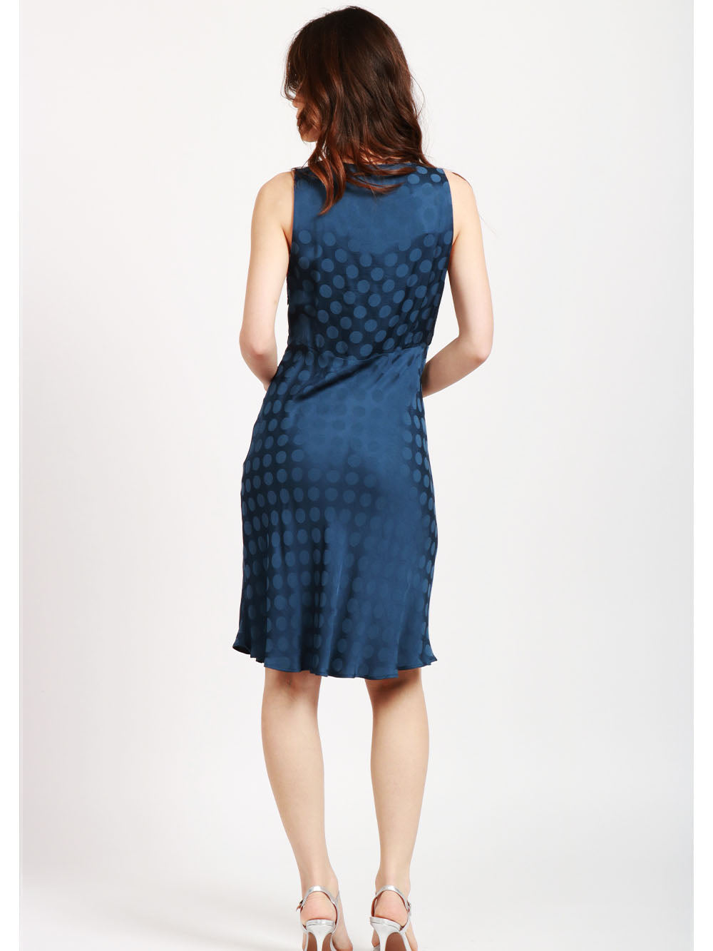 MERCI Vestito in Satin Blu con Pois Tono su tono Bluette