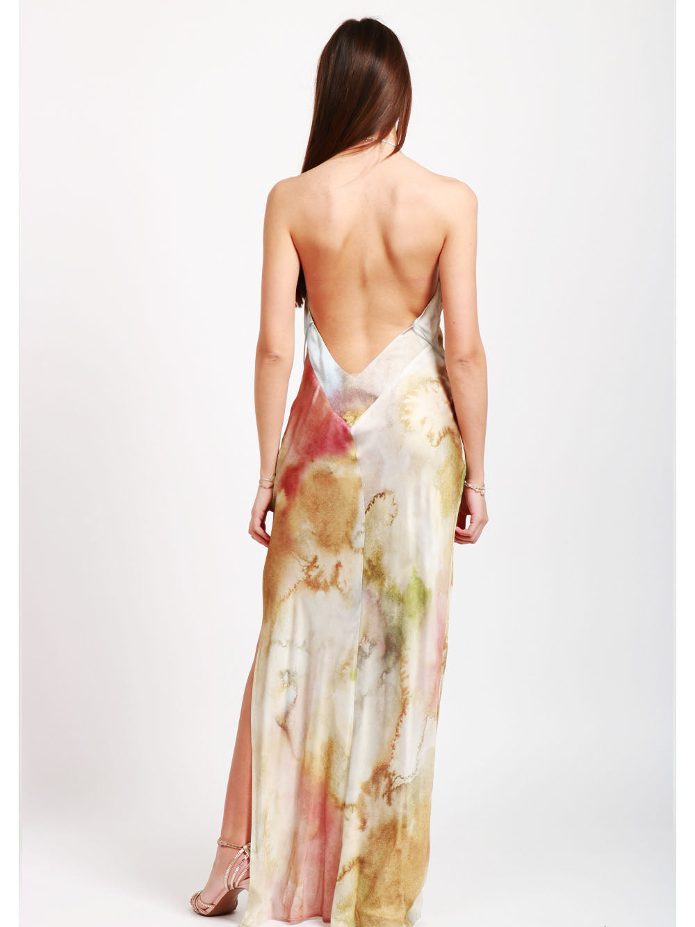 MERCI Vestito Sottoveste Lungo Tie Dye con Scollo all'Americana Multicolor