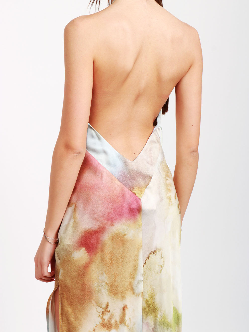 MERCI Vestito Sottoveste Lungo Tie Dye con Scollo all'Americana Multicolor