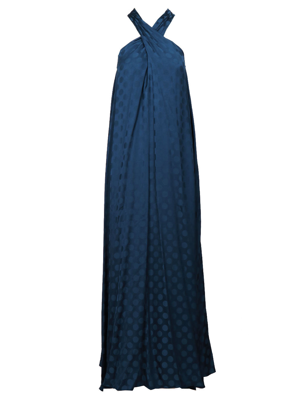 MERCI Vestito Lungo Blu con Pois e Scollo all'Americana Bluette