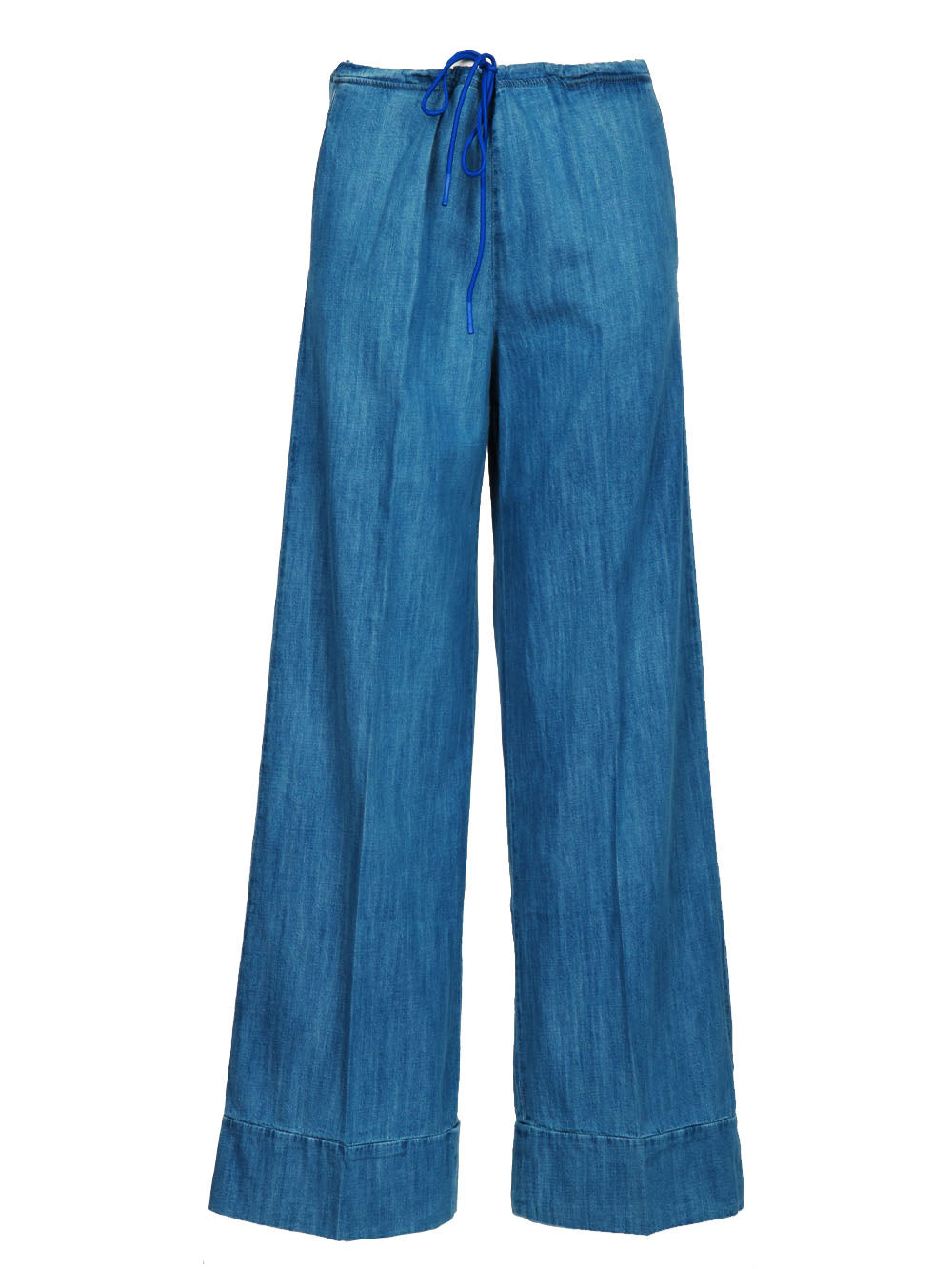 MERCI Jeans Palazzo in Denim Chambray di Cotone Blu Denim