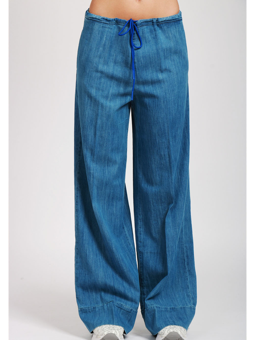 MERCI Jeans Palazzo in Denim Chambray di Cotone Blu Denim