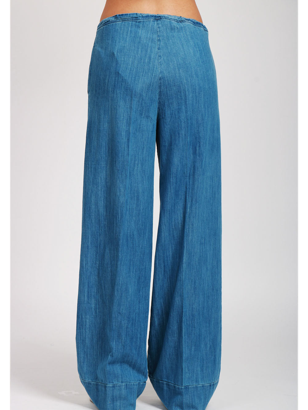 MERCI Jeans Palazzo in Denim Chambray di Cotone Blu Denim