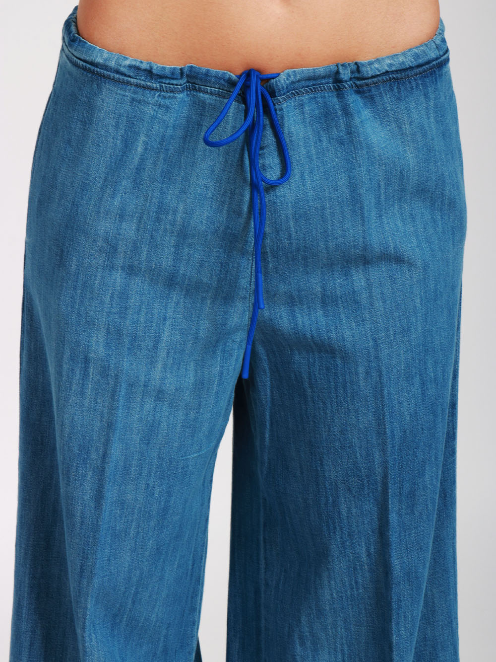 MERCI Jeans Palazzo in Denim Chambray di Cotone Blu Denim