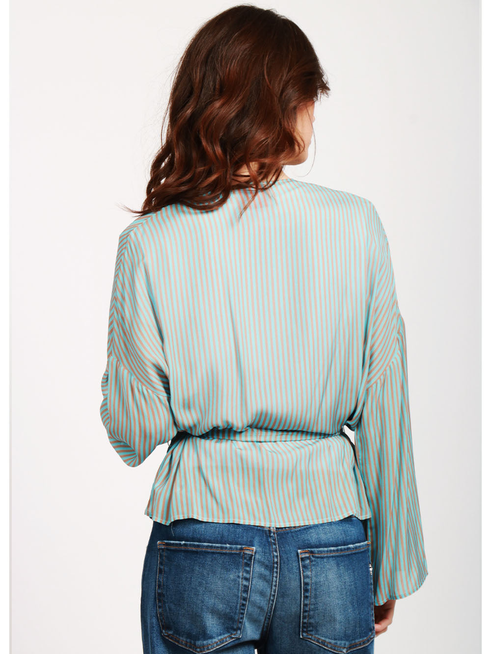 MERCI Giacca Kimono a Righe Celeste e Marrone Celeste marrone