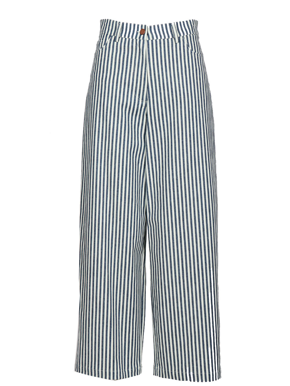 MERCI Pantaloni in Cotone a Righe Blu e Bianchi Blu Bianco