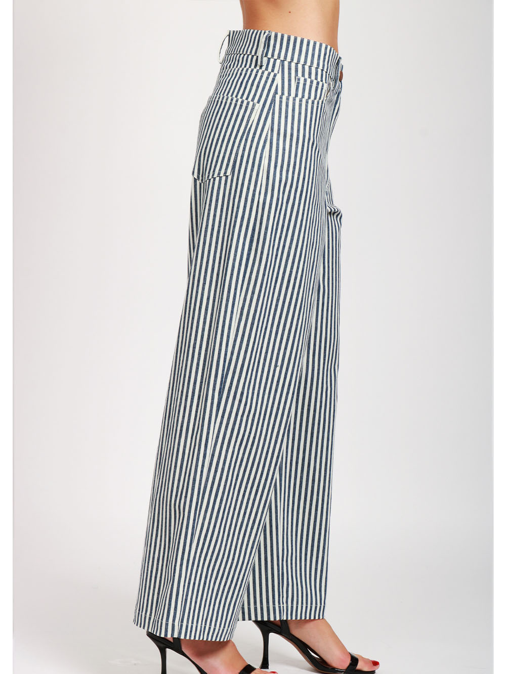 MERCI Pantaloni in Cotone a Righe Blu e Bianchi Blu Bianco