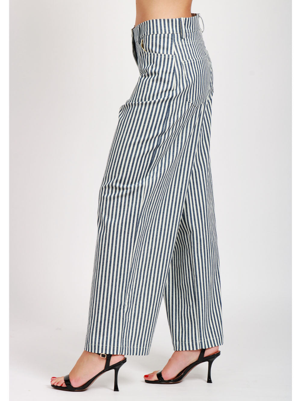 MERCI Pantaloni in Cotone a Righe Blu e Bianchi Blu Bianco