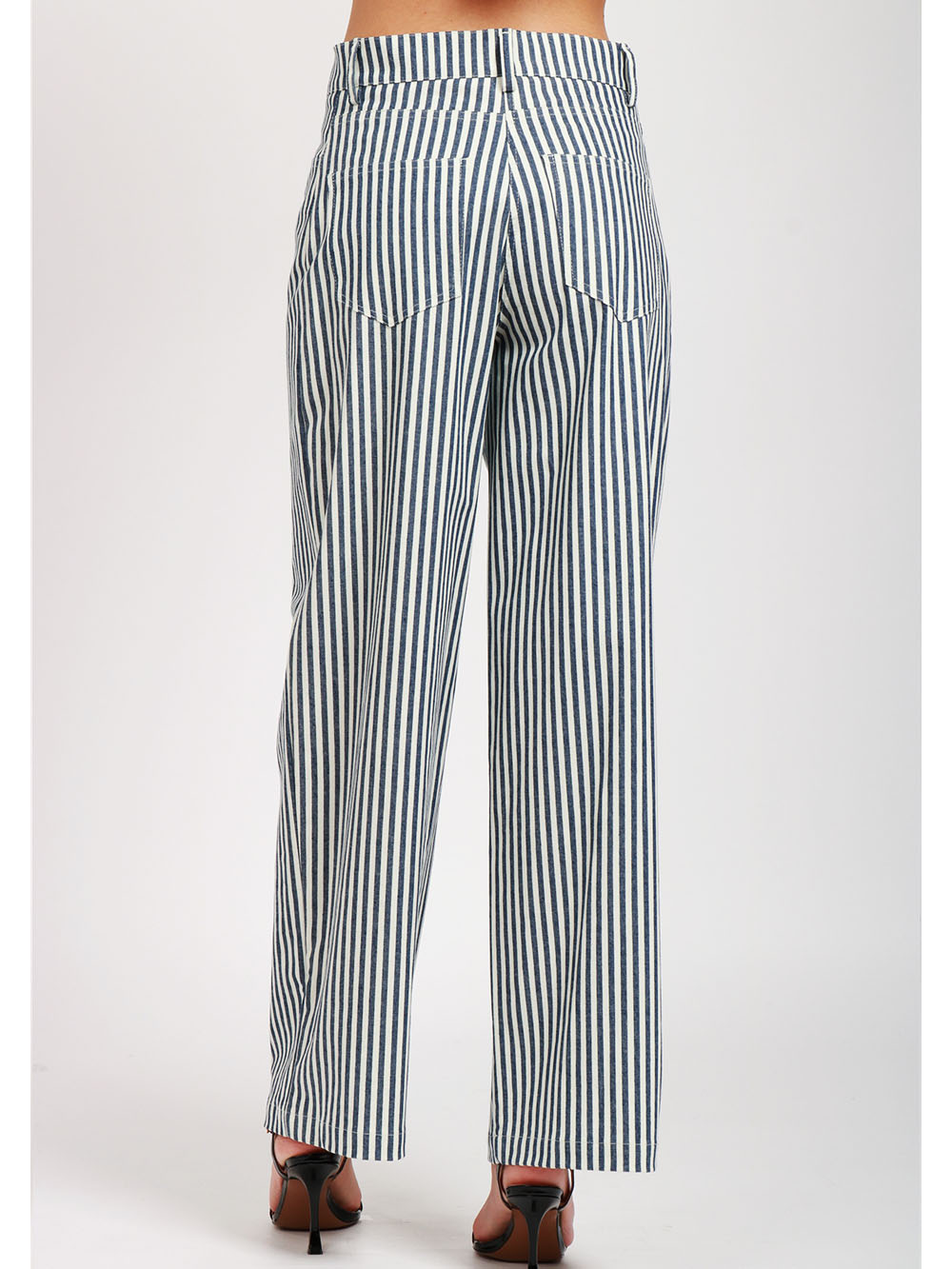 MERCI Pantaloni in Cotone a Righe Blu e Bianchi Blu Bianco