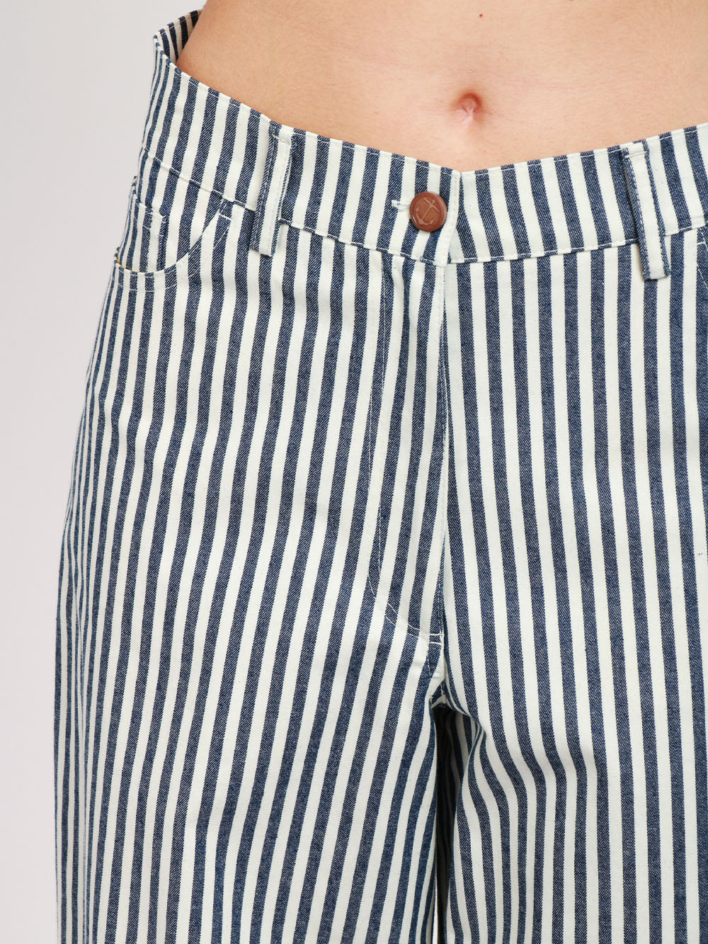 MERCI Pantaloni in Cotone a Righe Blu e Bianchi Blu Bianco