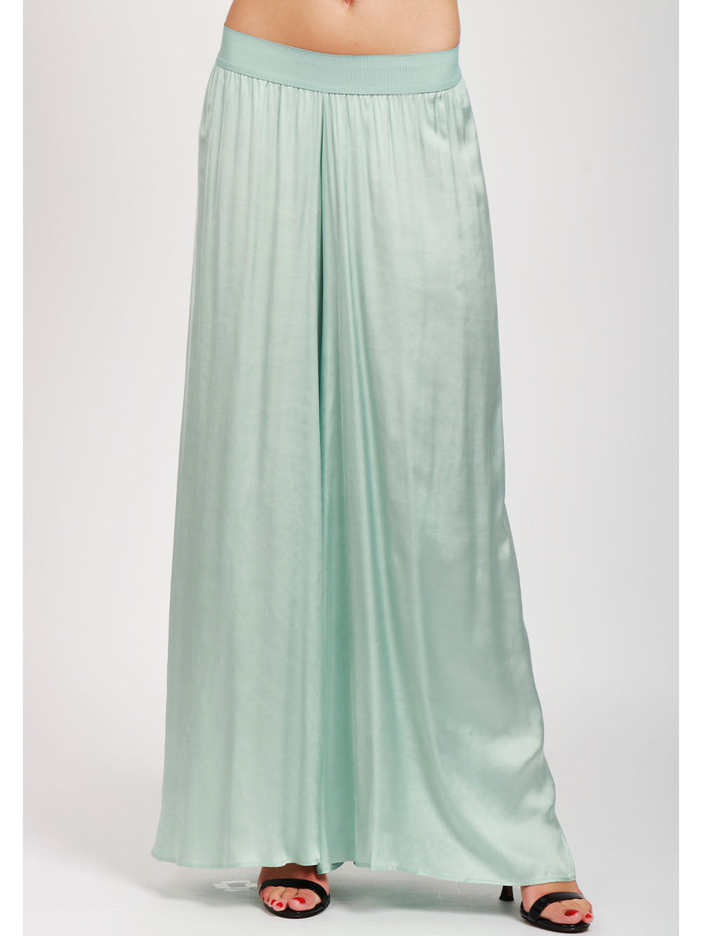 MERCI Pantaloni Palazzo in Satin Verdeacqua Acqua
