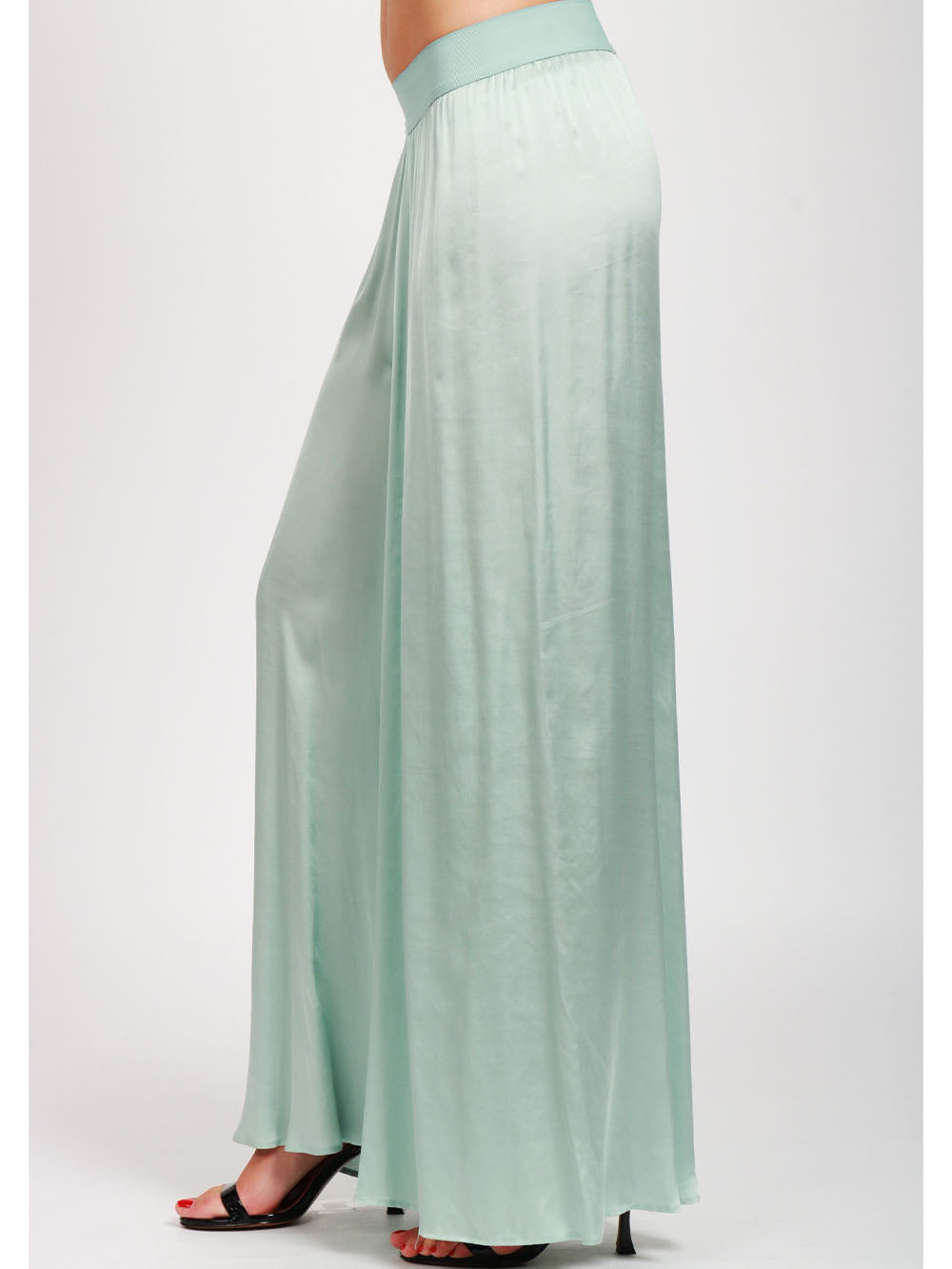 MERCI Pantaloni Palazzo in Satin Verdeacqua Acqua