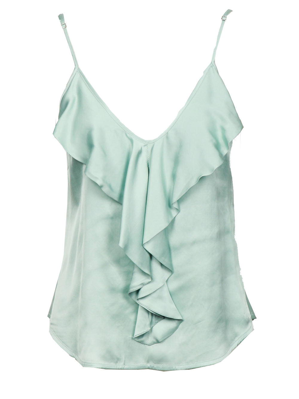 MERCI Top in Satin Verdeacqua con Volant Acqua
