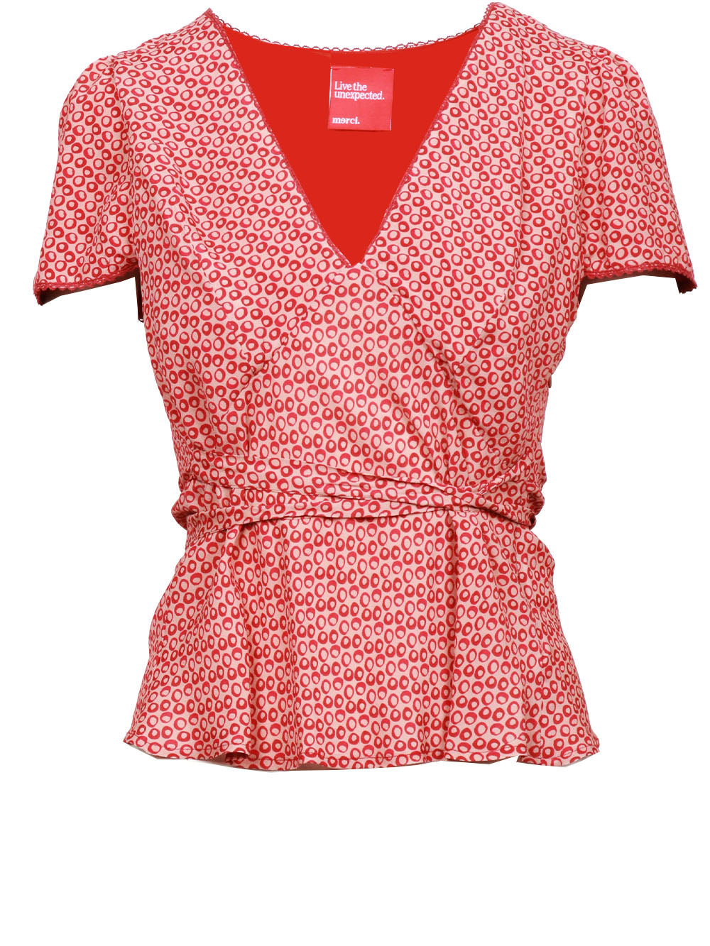 MERCI Blusa a Fantasia Cipria e Rossa con Scollo a V Cipria/rosso