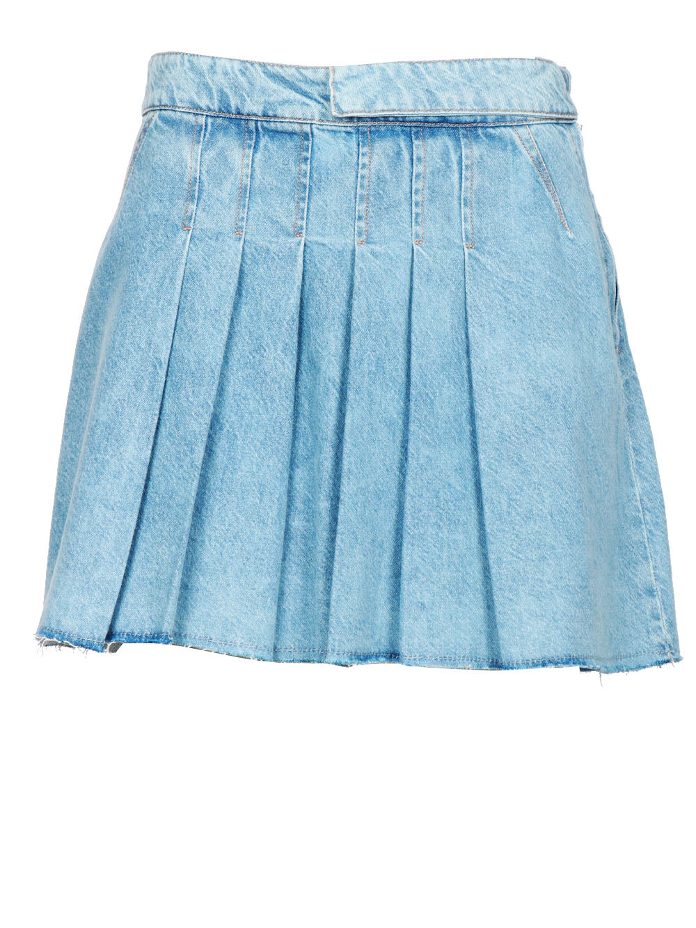 MERCI Minigonna a Pieghe in Denim Celeste Denim