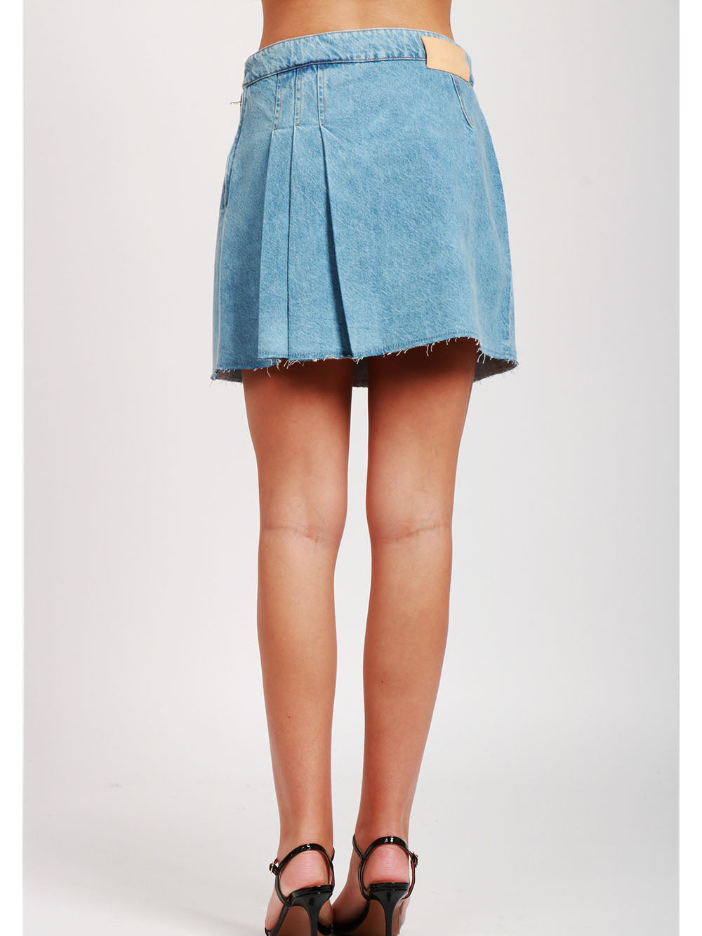 MERCI Minigonna a Pieghe in Denim Celeste Denim