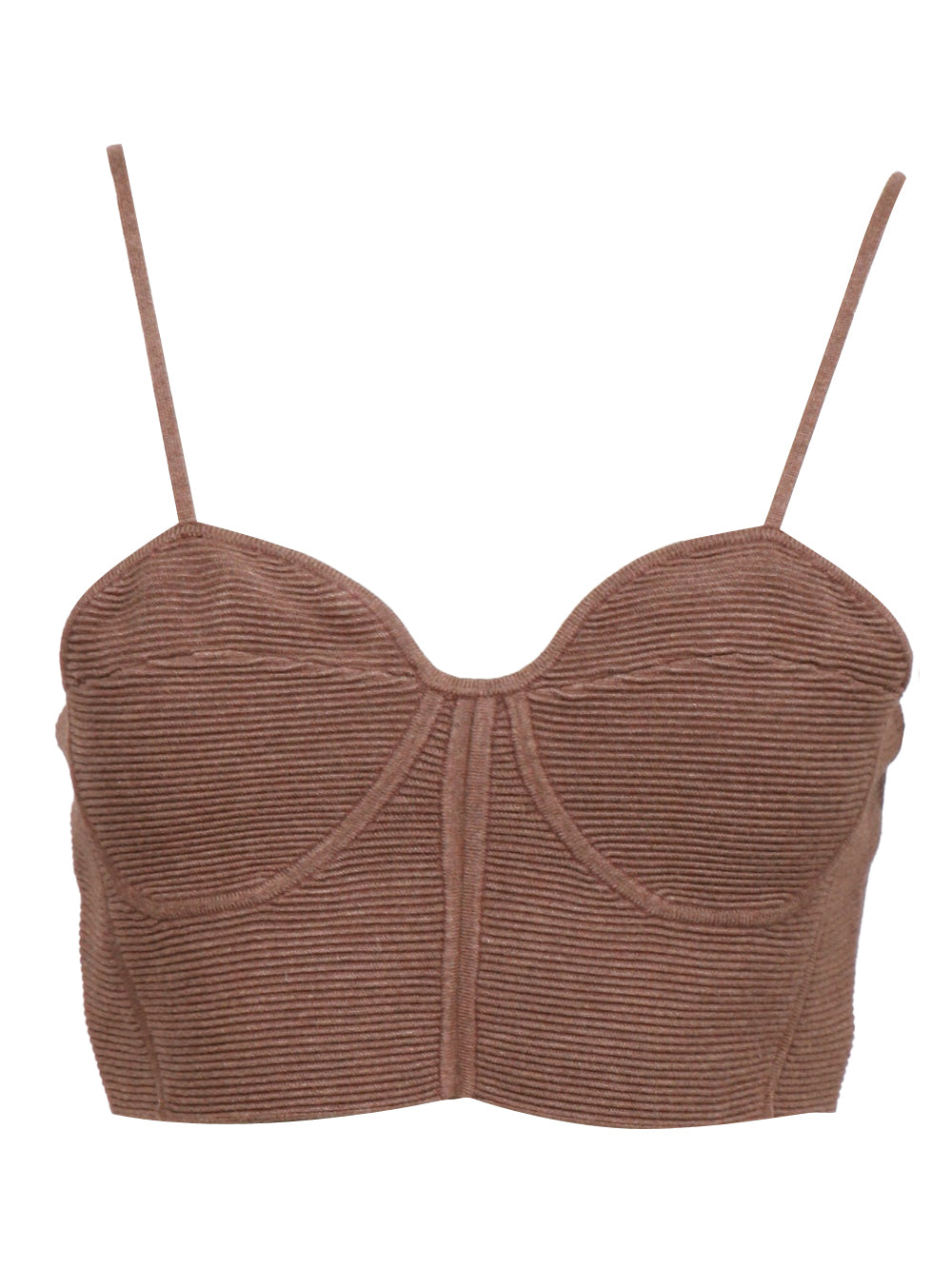 MES DEMOISELLES Top Bralette Marrone con Costine Orizzontali Bruciato