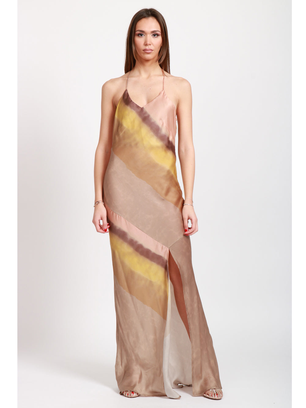 MES DEMOISELLES Vestito Lungo in Viscosa con Fantasia Cipria/beige