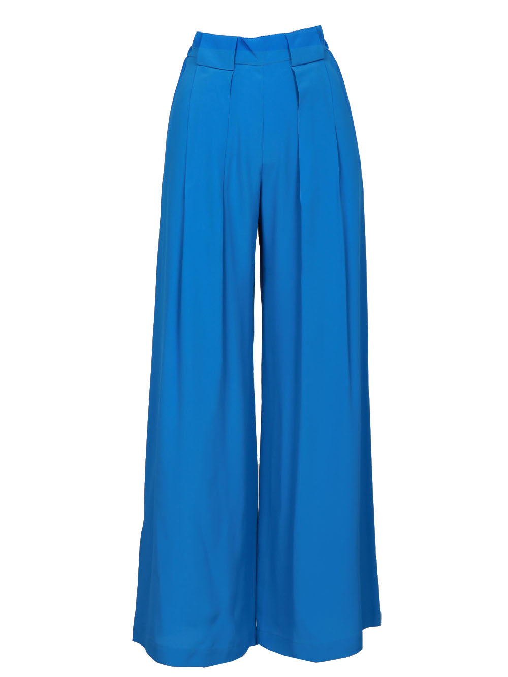 MOMONÌ Pantaloni Aspen Palazzo in Misto Seta Azzurri con Pinces Cobalto