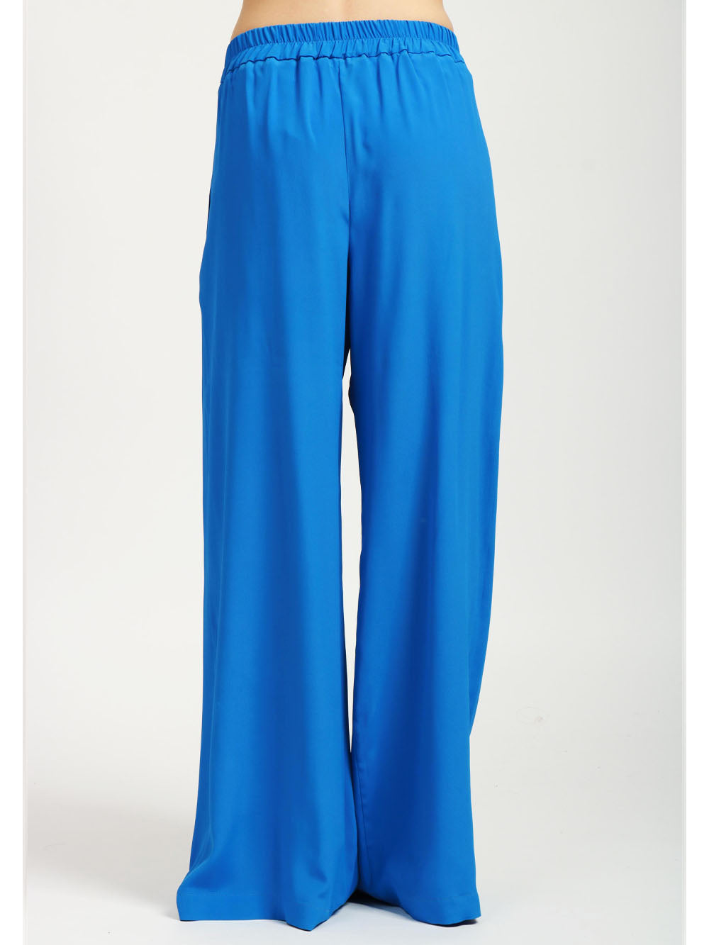 MOMONÌ Pantaloni Aspen Palazzo in Misto Seta Azzurri con Pinces Cobalto