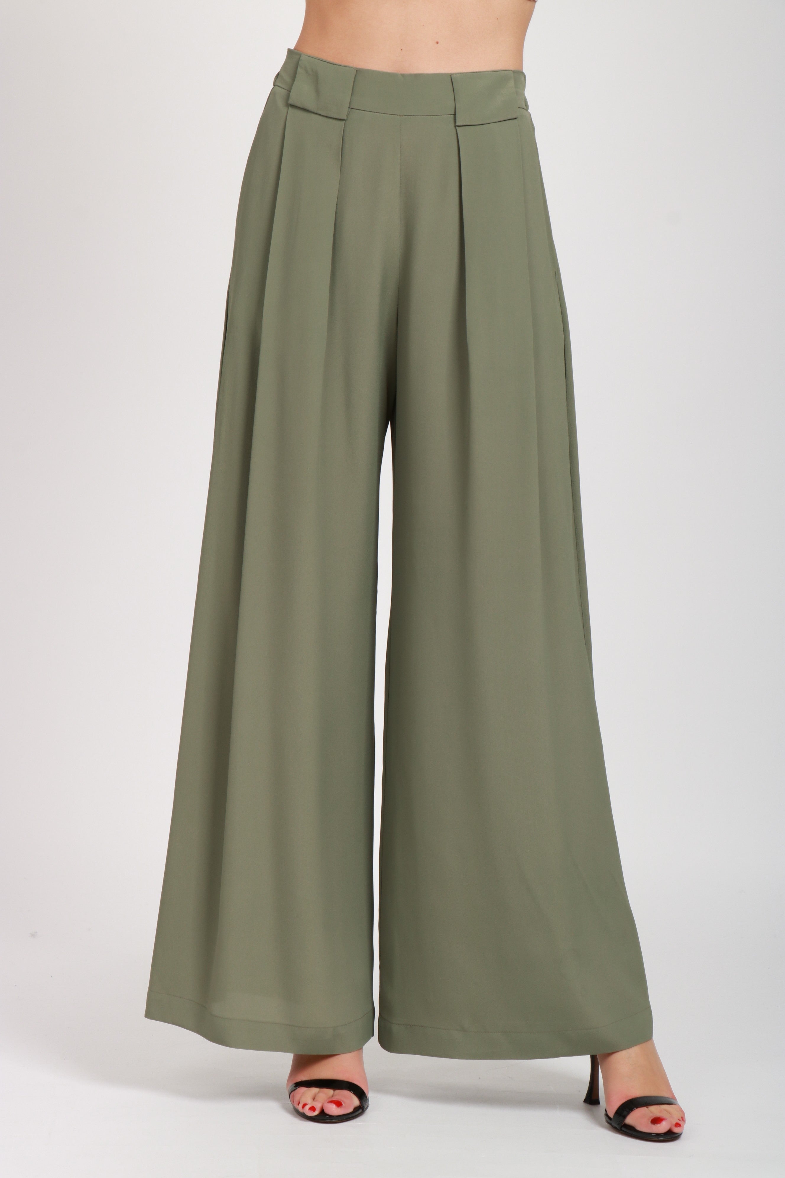 MOMONÌ Pantaloni Palazzo in Seta Verdi Verde salvia