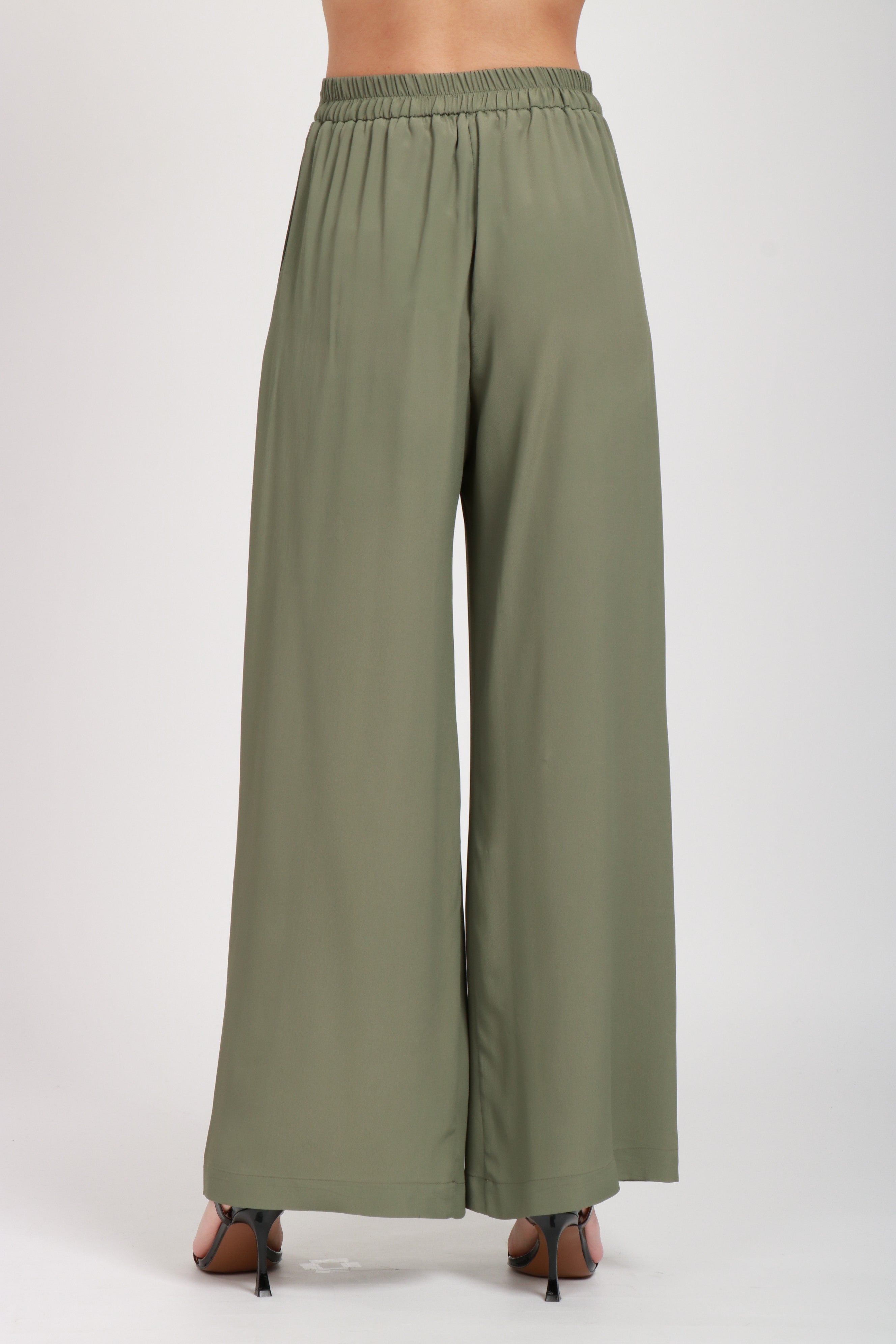 MOMONÌ Pantaloni Palazzo in Seta Verdi Verde salvia