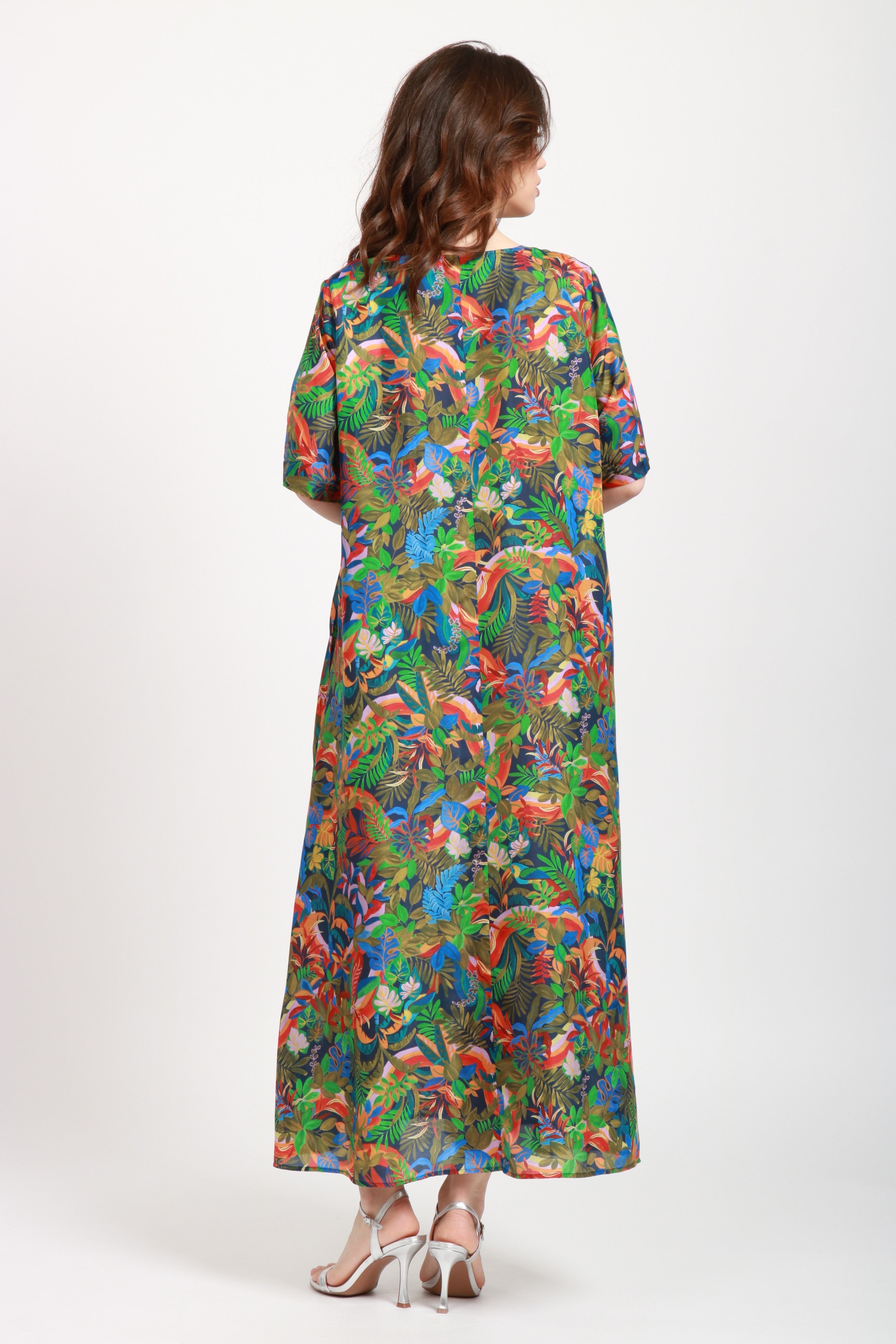 MOMONÌ Vestito Carnaval in Seta con Fantasia Multicolor Blu+color