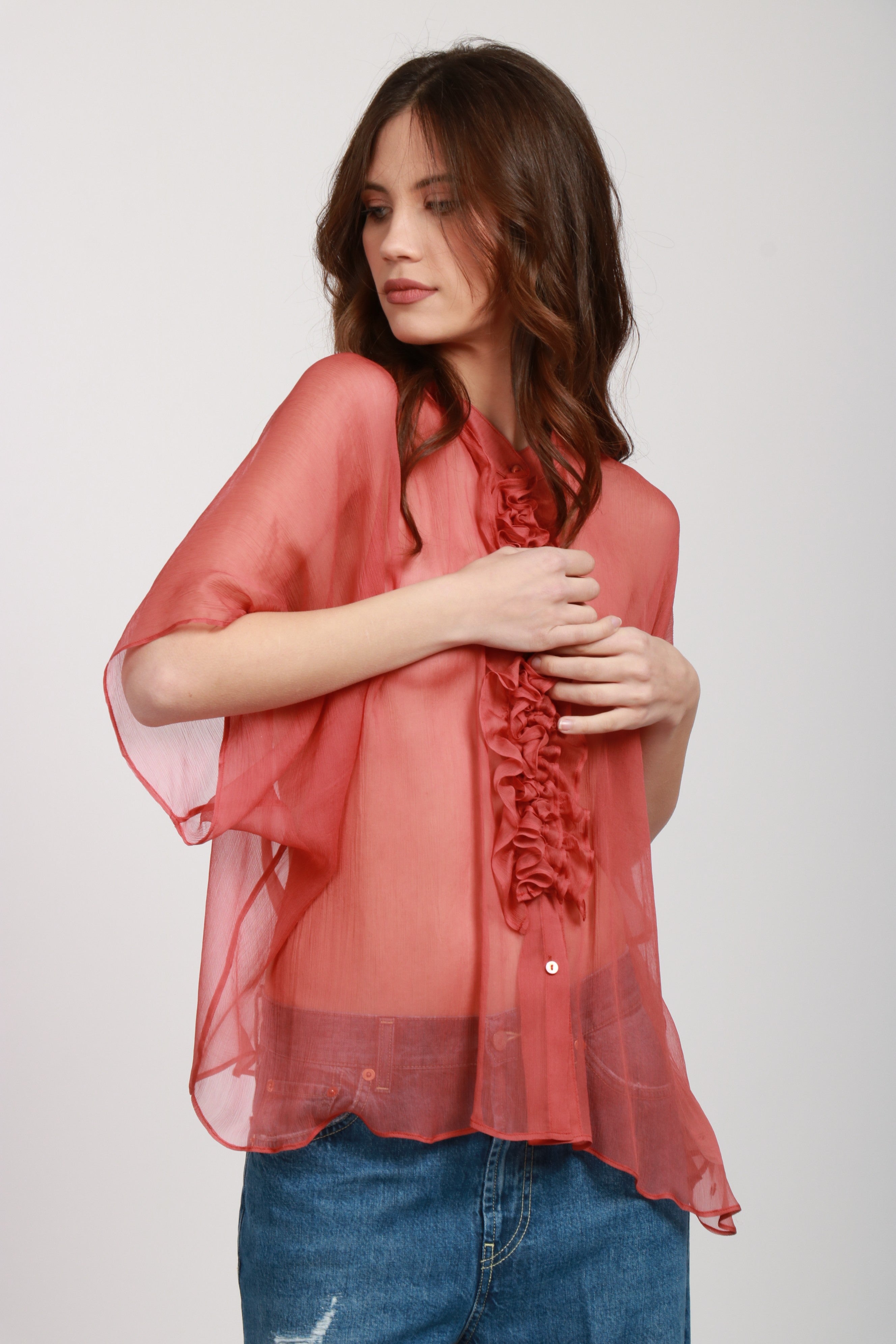 MOMONÌ Camicia in Voile di Seta Ruggine Ruggine