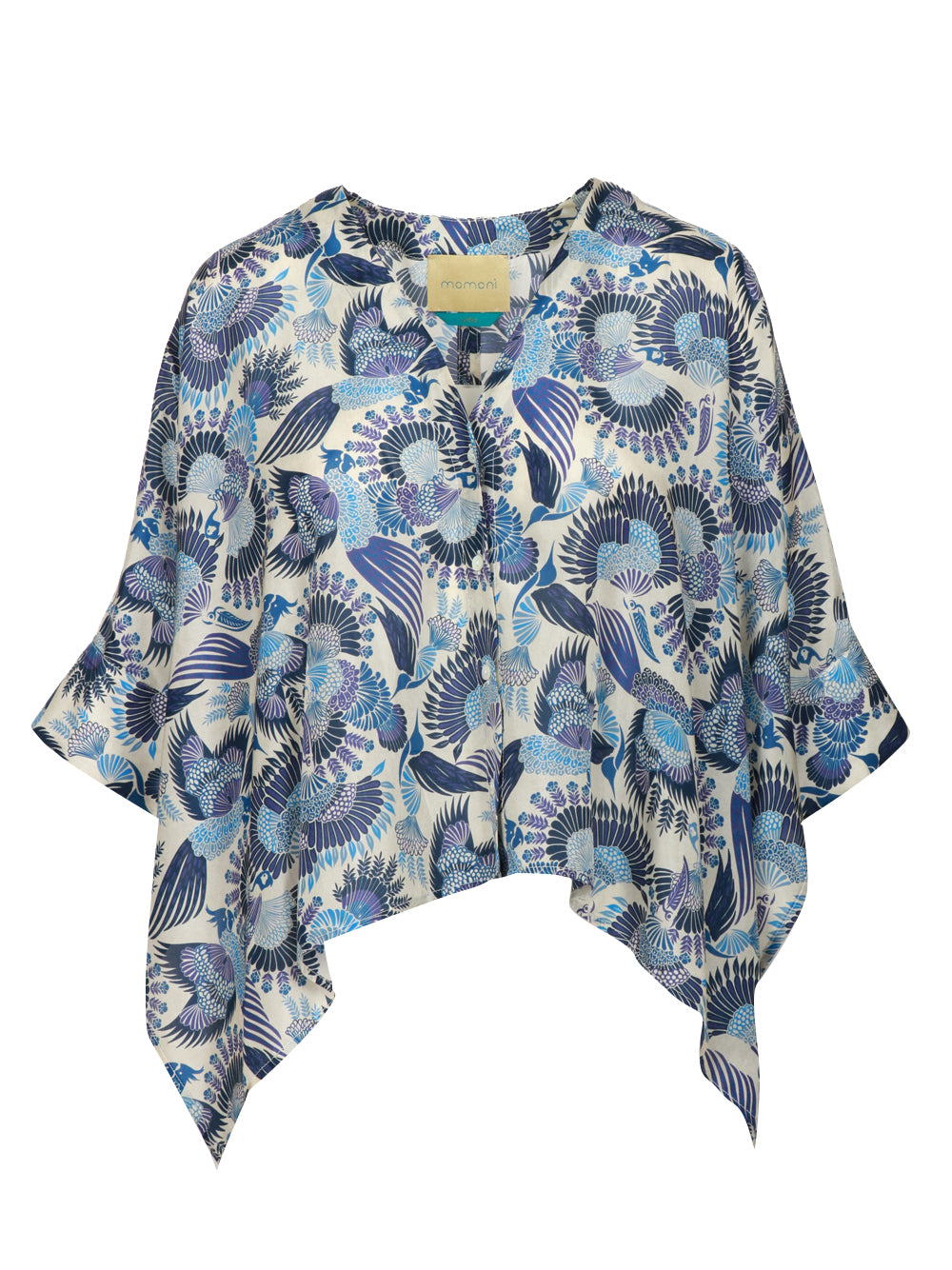 MOMONÌ Poncho in Seta Blu e Avorio con Fantasia Blu+color