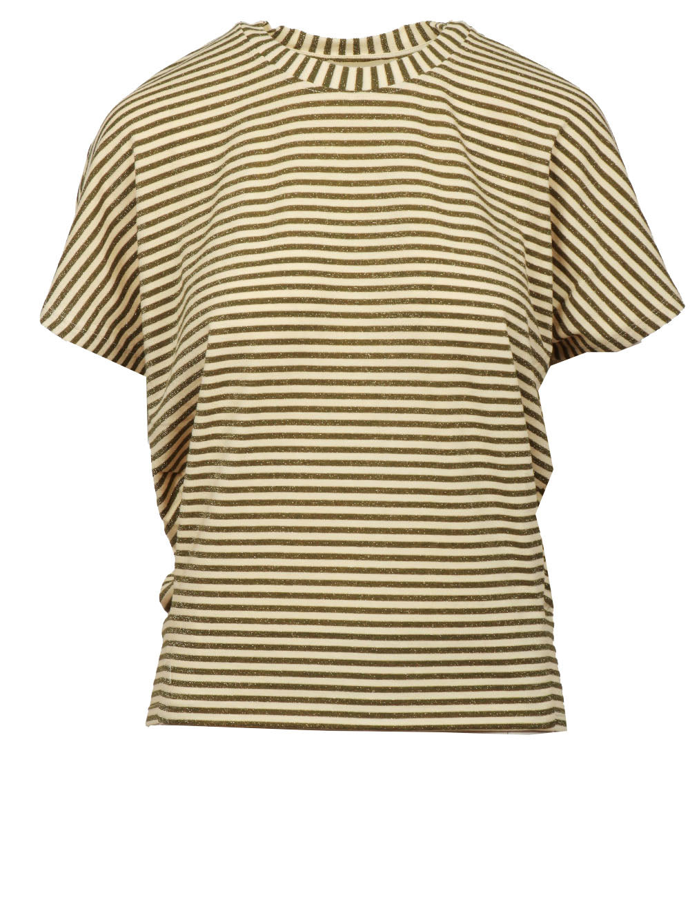 MOMONÌ T-Shirt Pawa Girocollo a Righe Verde e Panna con Lurex Verde/panna