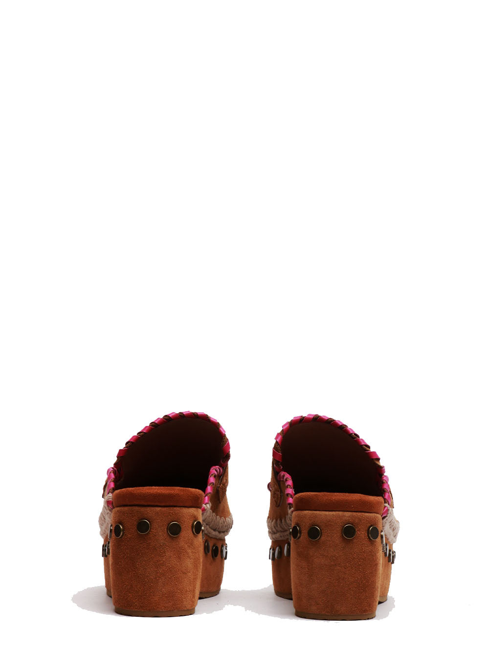 MOU Scarpe Zoccoli in Suede Cammello con Zeppa Cognac