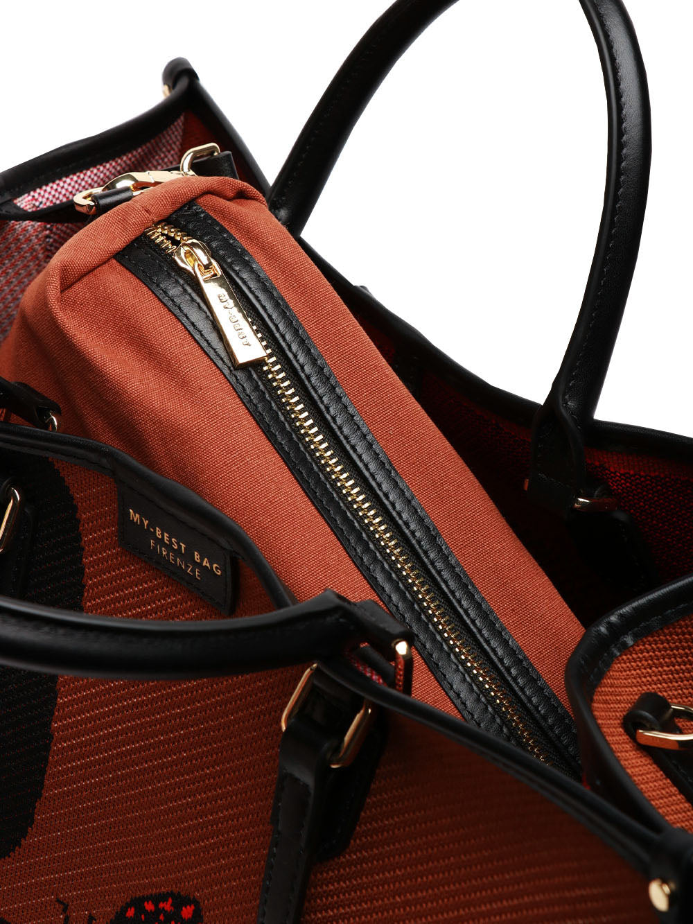 MY-BEST BAG BORSA A SPALLA ATENA TOTE CON FARFALLA MEDIUM Tabacco/nero