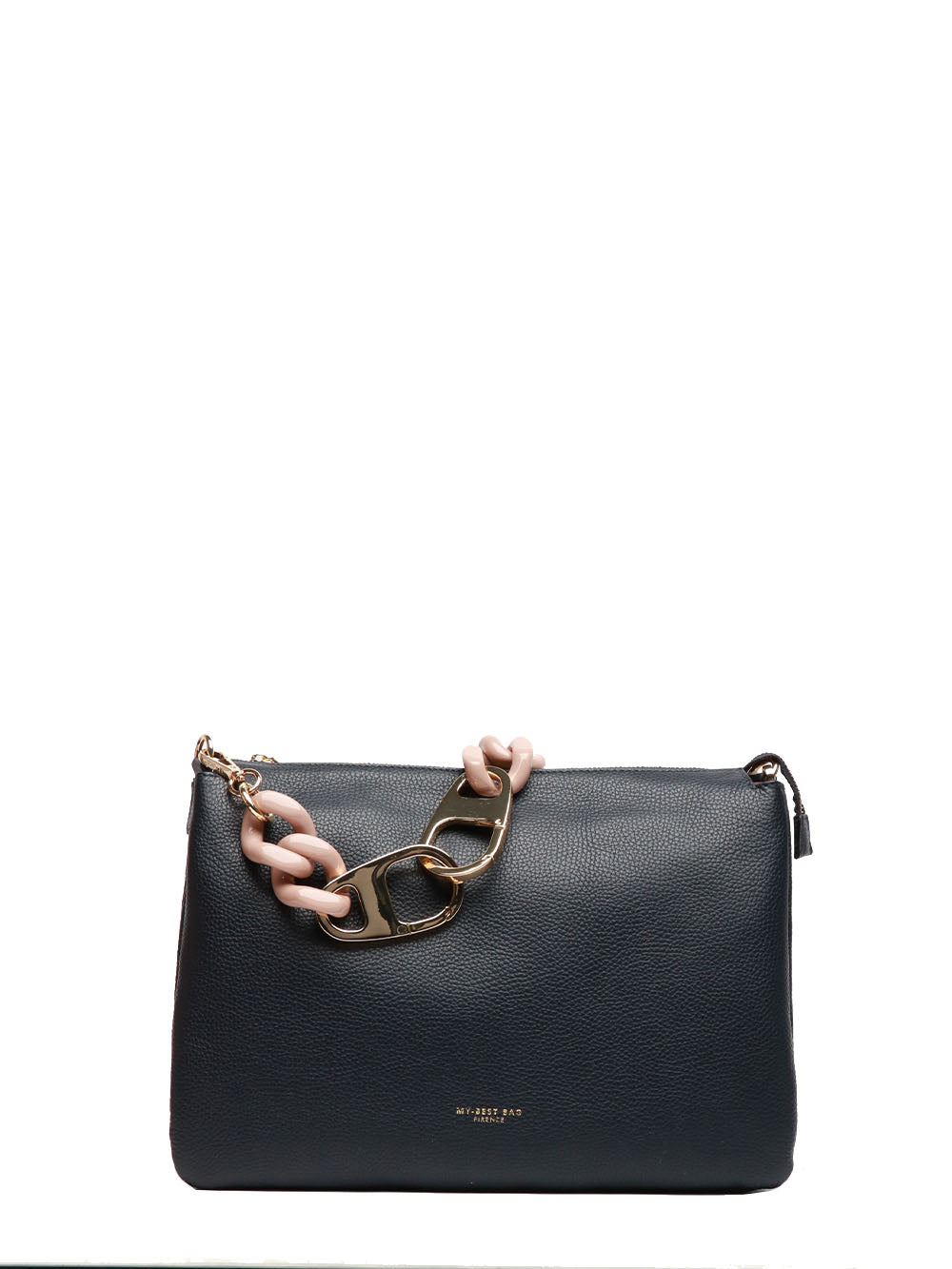 MY-BEST BAG BORSA A SPALLA IN PELLE BLU CON MANICO CATENA Blu/rosa