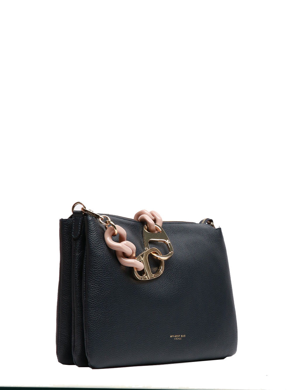MY-BEST BAG BORSA A SPALLA IN PELLE BLU CON MANICO CATENA Blu/rosa