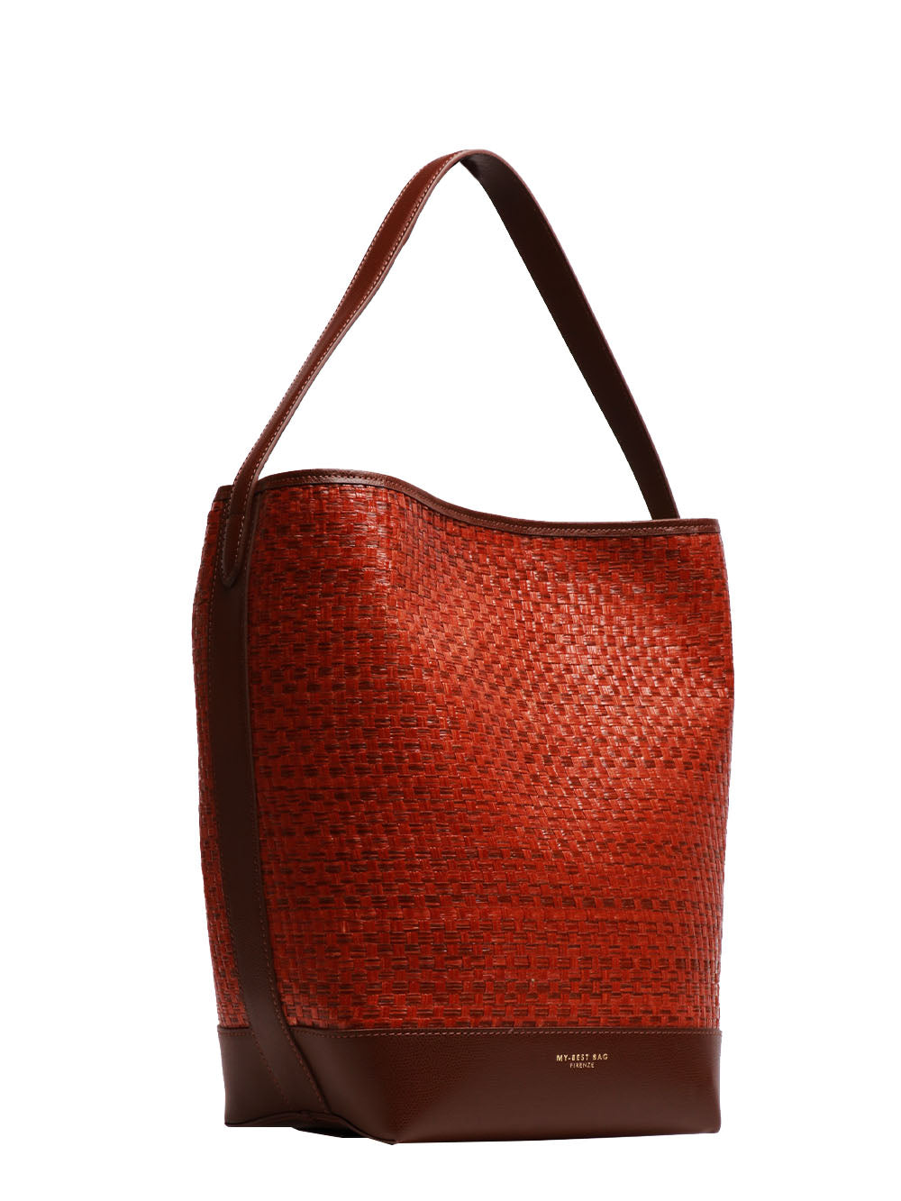 MY-BEST BAG BORSA A SPALLA MARRAKECH SHOPPER IN RAFIA INTRECCIATA CUOIO Brandy